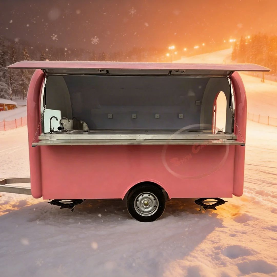 Commercial Kitchen Windows - Pink Fiberglass Food Trailer Catering Cart